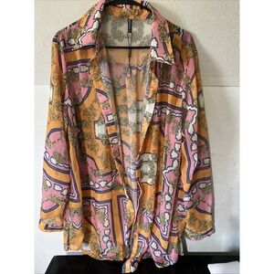 Sheer scarf print Oversized Print Shirt Baroque-Inspired Pattern Orange Pink